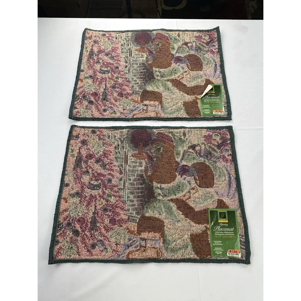Vintage Windham Home Christmas Tapestry Placemats Set 2 Santa Tree NOS 13x19